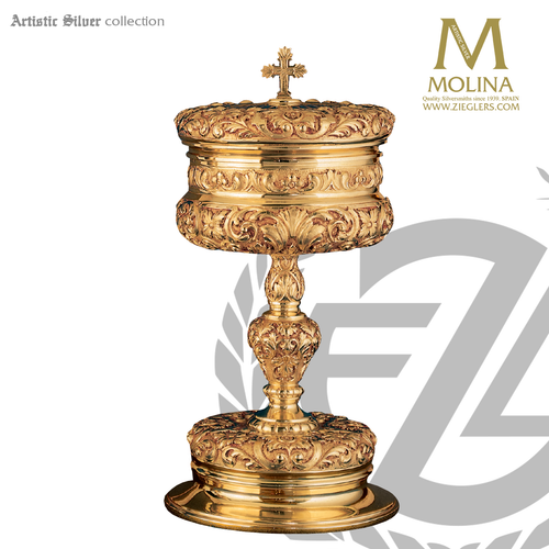 Baroque covered ciborium stands 9 high heavy ornamentation with choice of 3 compositions made in spain by artistic silver AS25011 Baroque covered ciborium stands 9 high heavy ornamentation with choice of 3 compositions made in spain by artistic silver AS25011