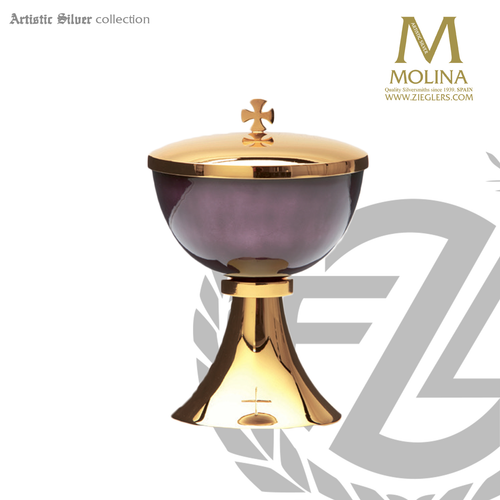 Contemporary Ciborium | 6-3/4" x 4-3/4" | Purple Bowl | 300 Host Capacity | 2706 | Spain