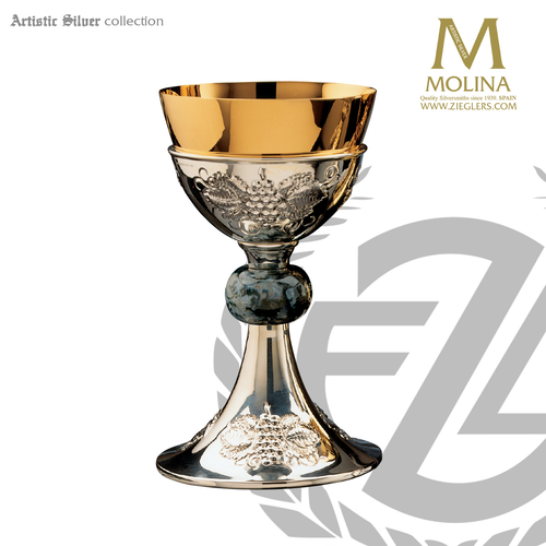 Grape Motif Chalice 7-3/4" x 4-5/8" Moss Agate Node 15 Oz 1010 Spain AS1010CSS Grape Motif Chalice 7-3/4" x 4-5/8" Moss Agate Node 15 Oz 1010 Spain AS1010CSS