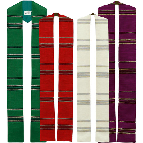 Priest Overlay Stole | Woven Stripe Accent | Wool | 4 Colors | 52" | Poland | 10345 Priest Overlay Stole | Woven Stripe Accent | Wool | 4 Colors | 52" | Poland | 10345