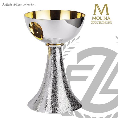 13 ounce modern style chalice measures  7 inches high with hand chiseled base and silver plate finish made in spain by artistic silver AS2775CSP 13 ounce modern style chalice measures  7 inches high with hand chiseled base and silver plate finish made in spain by artistic silver AS2775CSP