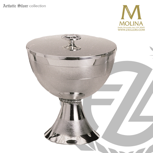 Modern style covered ciborium stands 7-5/8 inches high with 750 host capacity with silver plate finish made in spain by artistic silver AS1128CBLSPGL Modern style covered ciborium stands 7-5/8 inches high with 750 host capacity with silver plate finish made in spain by artistic silver AS1128CBLSPGL