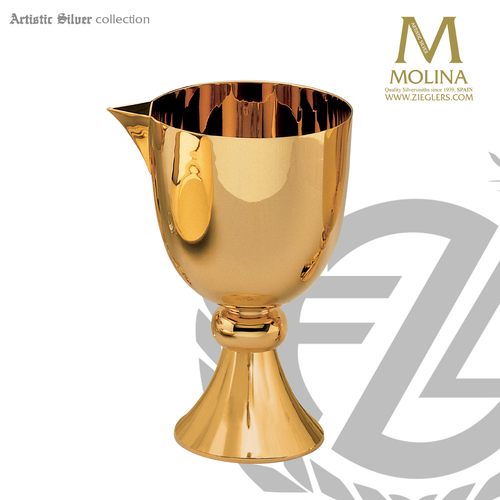 1 and 1 half quart chalice with spout measures 10 inches high with 24 karat gold plate finish made in spain by artistic silver AS4022 1 and 1 half quart chalice with spout measures 10 inches high with 24 karat gold plate finish made in spain by artistic silver AS4022