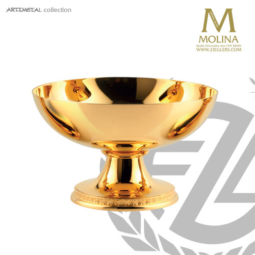 open ciborium with banded base stands 3 and 1 half inches high  holds up to 175 host made in spain by artistic silver AS50621 open ciborium with banded base stands 3 and 1 half inches high  holds up to 175 host made in spain by artistic silver AS50621