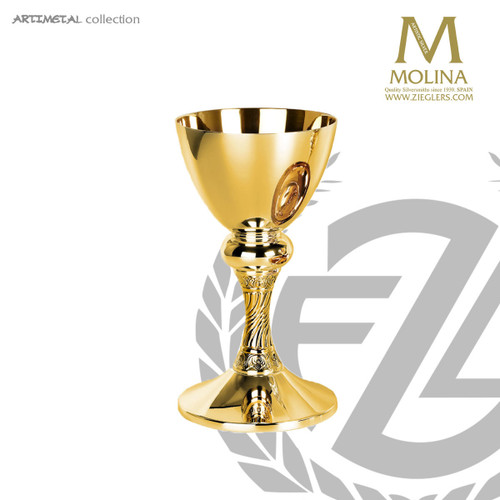 17 ounce chalice stands 8 and 1 quarter inches high select from 2 finishes comes with paten made in spain my molina AS5410 17 ounce chalice stands 8 and 1 quarter inches high select from 2 finishes comes with paten made in spain my molina AS5410