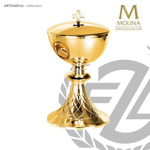 covered ciborium stands 8 and 1 quarter inches high with 200 host capacity choice of silver or gold plate finish made in spain by artistic silver AS5426 covered ciborium stands 8 and 1 quarter inches high with 200 host capacity choice of silver or gold plate finish made in spain by artistic silver AS5426