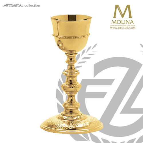 12 ounce chalice in multi node style stands 9-1/8 inches high comes with paten made in spain by Molina AS5235 12 ounce chalice in multi node style stands 9-1/8 inches high comes with paten made in spain by Molina AS5235