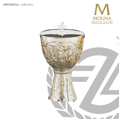 crucifixion covered ciborium stands 7 inches high with 4 inch bowl diameter in silver plate finish Spain by Molina AS5016BSPGL crucifixion covered ciborium stands 7 inches high with 4 inch bowl diameter in silver plate finish Spain by Molina AS5016BSPGL