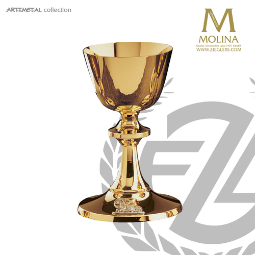 12 ounce chalice with agnus dei emblem stands 7 and 1 quarter inches high comes with paten made in Spain by Molina AS5130MCGP 12 ounce chalice with agnus dei emblem stands 7 and 1 quarter inches high comes with paten made in Spain by Molina AS5130MCGP