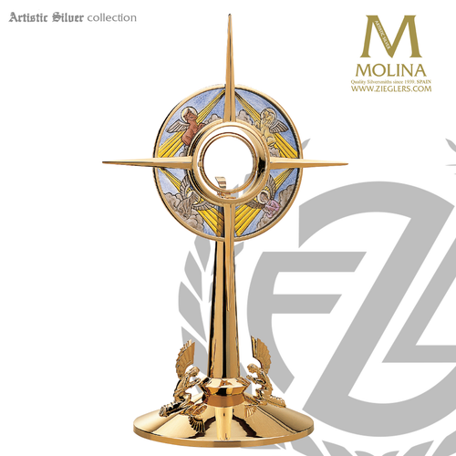 Monstrance Four Evangelist Symbols Available in 2 Finishes Artistic Silver 7200 Spain  Monstrance Four Evangelist Symbols Available in 2 Finishes Artistic Silver 7200 Spain