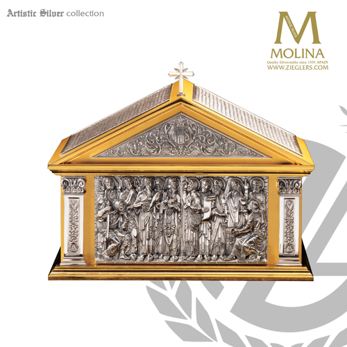 Apostles tabernacle stands 23 and 1 half inches high with High relief images  and choice of silver gold or two tone finish made in spain by Molina AS4064 Apostles tabernacle stands 23 and 1 half inches high with High relief images  and choice of silver gold or two tone finish made in spain by Molina AS4064
