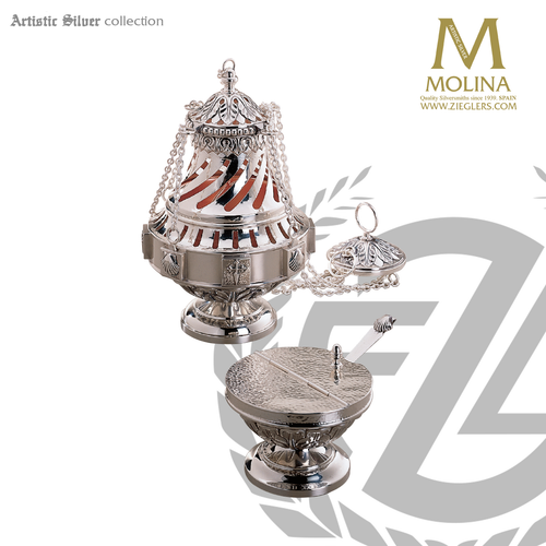 Botafumeiro reproduction incense set includes thurible boat and spoon with brass or silver plate finish made in spain by molina as680 Botafumeiro reproduction incense set includes thurible boat and spoon with brass or silver plate finish made in spain by molina as680