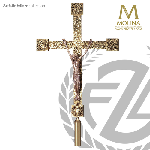Evangelists processional Crucifix with textured cross and choice of brass or silver finish made in spain by molina as813 Evangelists processional Crucifix with textured cross and choice of brass or silver finish made in spain by molina as813