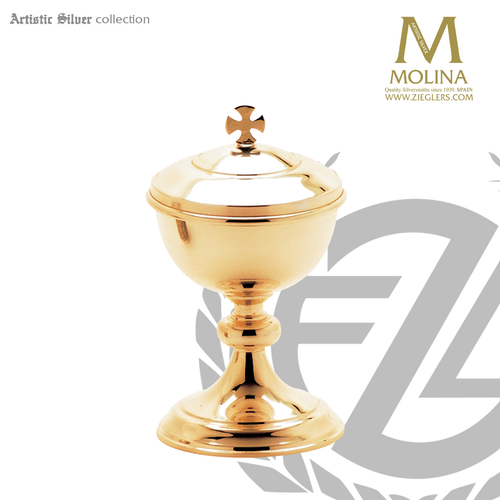 Small covered ciborium stands 5 inches high accommodates 50 host  with silver plate finish made in spain by artistic silver AS180001