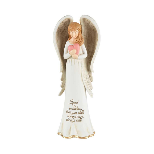 Loving angel Statue stands 8 inches high made of resin with with inscription and gold accent diangr1047