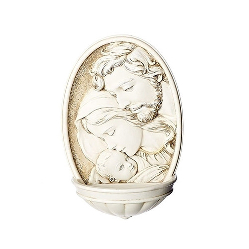 Holy family water font made of ivory look resin stone mix measures 8 inches high ro600511 Holy family water font made of ivory look resin stone mix measures 8 inches high ro600511