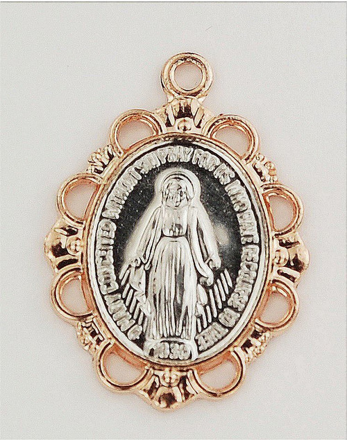 Miraculous Medal Necklace | Two Tone Finish | Sterling Silver | 18