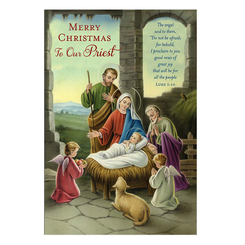 Christmas Greeting Card  For Priest  Nativity  Luke 2:10  6-3/4”  89980 - F.C. Ziegler Company