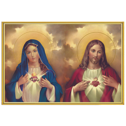 Sacred Heart of Jesus and the Immaculate Heart of Mary 8 x 10 framed print with thin gold frame  Sacred Heart of Jesus and the Immaculate Heart of Mary 8 x 10 framed print with thin gold frame
