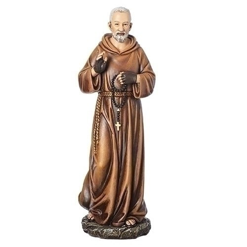 statue of saint padre pio with rosary and wearing gloves stands 9 and 1 quarter inches high made of resin stone mix ro60306 statue of saint padre pio with rosary and wearing gloves stands 9 and 1 quarter inches high made of resin stone mix ro60306