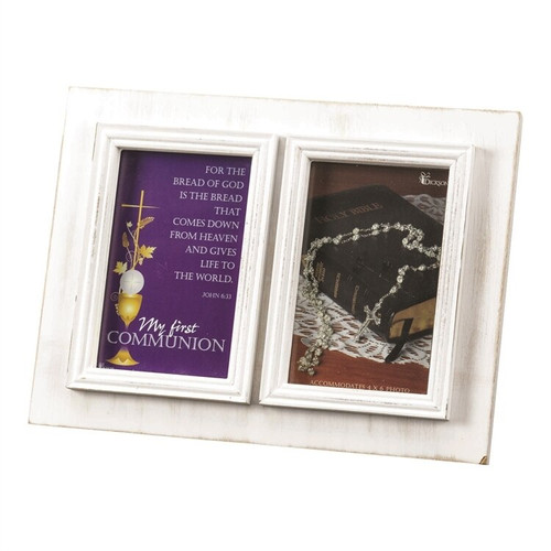 first holy Communion Frame with John 6 33 made of white Wood holds 2 4 by 6 photos pfttw55 measures 8 an 1 half inches overall first holy Communion Frame with John 6 33 made of white Wood holds 2 4 by 6 photos pfttw55 measures 8 an 1 half inches overall