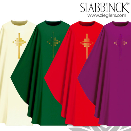 Gothic Chasuble with Contemporary Cross  in Gold Thread available in  4 Colors by Slabbinck of belgium comes with underlay stole 5058 Gothic Chasuble with Contemporary Cross  in Gold Thread available in  4 Colors by Slabbinck of belgium comes with underlay stole 5058