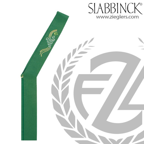 green Deacon Stole with grapes and vine embroidered in silver and gold on polyester by Slabbinck of belgium 34-3275 green Deacon Stole with grapes and vine embroidered in silver and gold on polyester by Slabbinck of belgium 34-3275