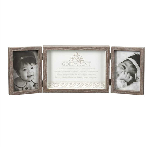 Godparent trifold frame holds 2 4 by 6 photos with poem for godparent in center PF1230GR33 Godparent trifold frame holds 2 4 by 6 photos with poem for godparent in center PF1230GR33
