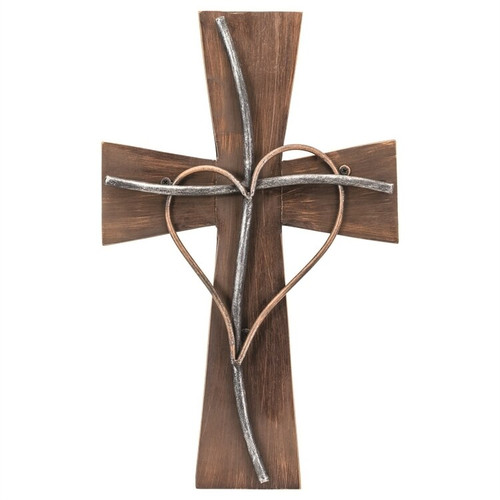 Contemporary Wall Cross | Copper Heart | 17-3/4” x 11” | Wood & Metal