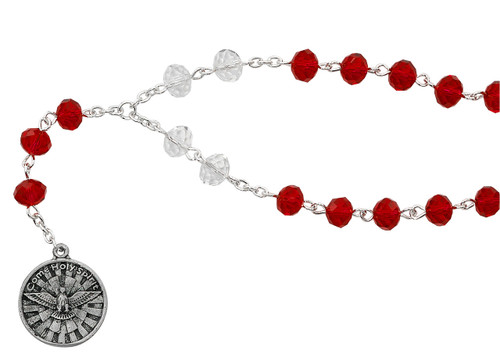 Chaplet of the Holy Spirit with Red Crystal Beads & Holy Spirit Medal 