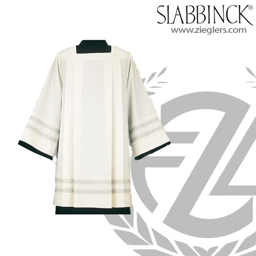 Surplice with square neckline and embroidered bands comes in 3 sizes by slabbinck of belgium 214-77 Surplice with square neckline and embroidered bands comes in 3 sizes by slabbinck of belgium 214-77
