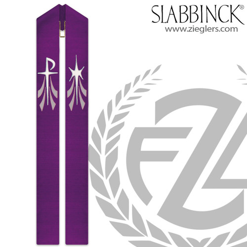 57 inch overlay stole with chi rho and star appliques made from polyester and cotton in purple by slabbinck of belgium 50-3810