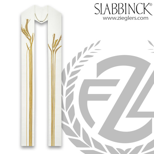 overlay stole with large wheat on white poly cotton viscose fabric measures 57 inches long made in belgium by slabbinck 505267 overlay stole with large wheat on white poly cotton viscose fabric measures 57 inches long made in belgium by slabbinck 505267