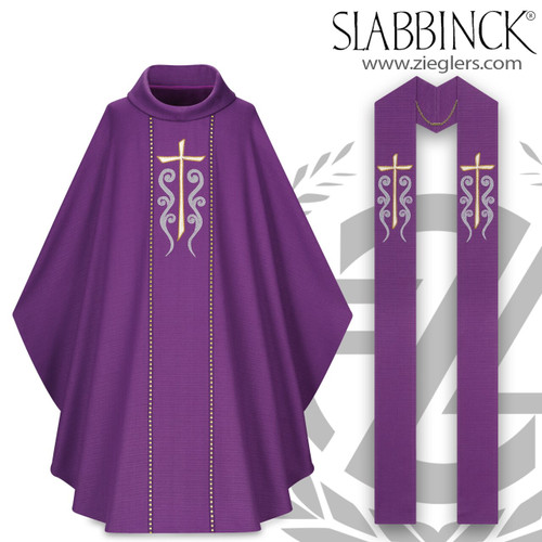 chasuble and stole set with embellished cross design made of poly cotton viscose blend fabric by slabbinck of belgium 50-3937 3936 chasuble and stole set with embellished cross design made of poly cotton viscose blend fabric by slabbinck of belgium 50-3937 3936