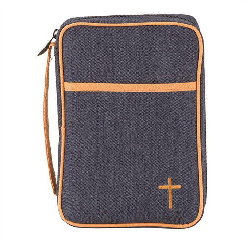 Bible Case Blue Denim Embroidered Cross Tan Trim 