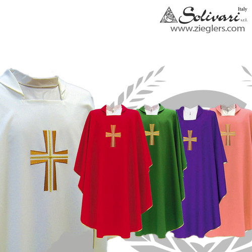 Gothic Chasuble | Flared Cross | Square Collar  | 5 Colors | Polyester  | Italy | 652 Gothic Chasuble | Flared Cross | Square Collar  | 5 Colors | Polyester  | Italy | 652