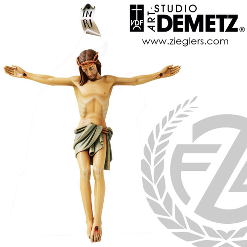 Corpus hand carved from Linden Wood with INRI Scroll in choice of 48 60  inch size and choice of Color Natural or Stain finish Crafted In Italy by demetz 265