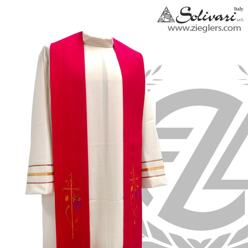 Priest Overlay Stole | Cross Wheat & Grapes | 5 Colors | Polyester | 55” | Italy  | 581 Priest Overlay Stole | Cross Wheat & Grapes | 5 Colors | Polyester | 55” | Italy  | 581