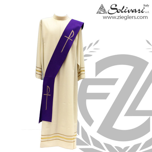deacon stole with embroidered gold chi rho measures 55 inches long made of polyester in choice of 5 colors from solivari of italy 861 deacon stole with embroidered gold chi rho measures 55 inches long made of polyester in choice of 5 colors from solivari of italy 861
