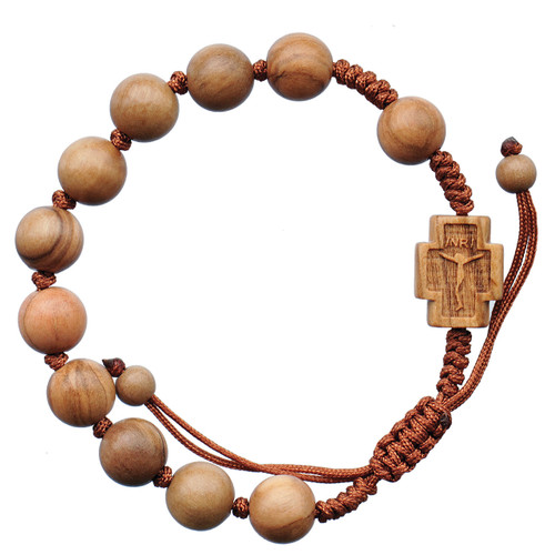 Rosary Bracelet with Wooden Bead in Olive Wood on Corded SCCRBS3M Rosary Bracelet with Wooden Bead in Olive Wood on Corded SCCRBS3M
