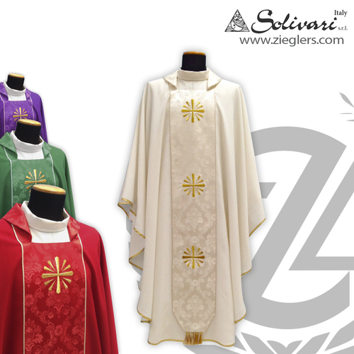 Gothic Chasuble Cross Design Square Collar 4 Colors Damask Italy SOL515 Gothic Chasuble Cross Design Square Collar 4 Colors Damask Italy SOL515