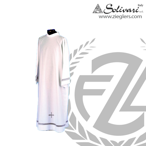 Alb Embroidered Banding & Cross Shoulder Zipper Cotton Blend Fabric 5 Sizes Solivari Italy 089PTC106 Alb Embroidered Banding & Cross Shoulder Zipper Cotton Blend Fabric 5 Sizes Solivari Italy 089PTC106