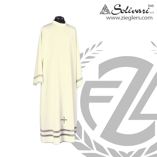 Alb Embroidered Banding & Cross Shoulder Zipper wool Blend Fabric 5 Sizes Solivari Italy 089PML106 Alb Embroidered Banding & Cross Shoulder Zipper wool Blend Fabric 5 Sizes Solivari Italy 089PML106