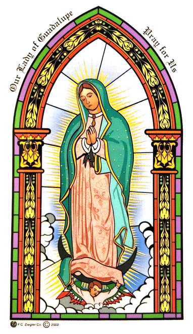 Our Lady of Guadalupe Sticker Stained Glass Design 4-1/2" x 3" ZZSTK17 Our Lady of Guadalupe Sticker Stained Glass Design 4-1/2" x 3" ZZSTK17