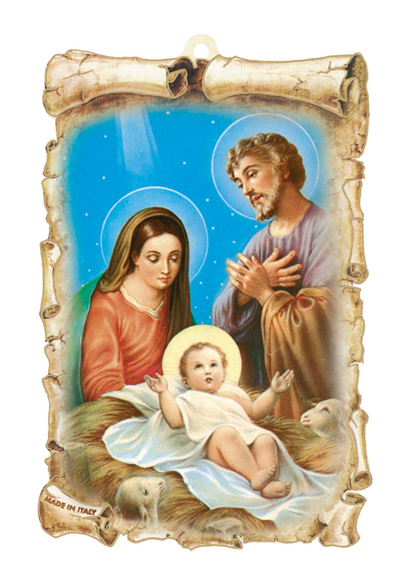 Holy Family at the Manger Scroll Design Plaque EGAN98