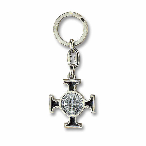 Black enameled Saint Benedict medal keychain 