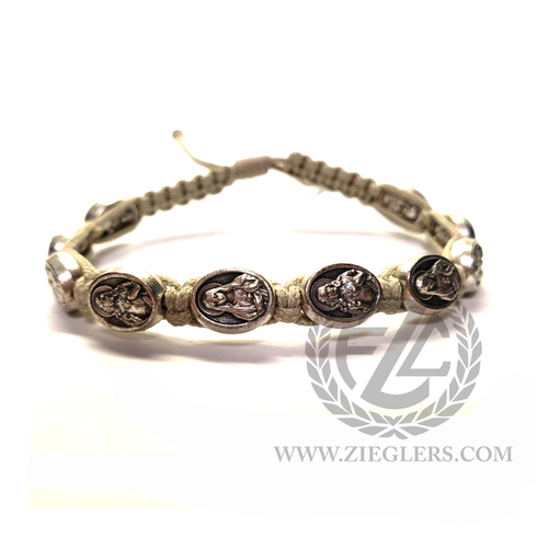 Sacred Heart of Jesus & Immaculate Heart of Mary Bracelet with 10 Medals on Adjustable Tan Cord from Medjugorje MJWSHJMT Sacred Heart of Jesus & Immaculate Heart of Mary Bracelet with 10 Medals on Adjustable Tan Cord from Medjugorje MJWSHJMT