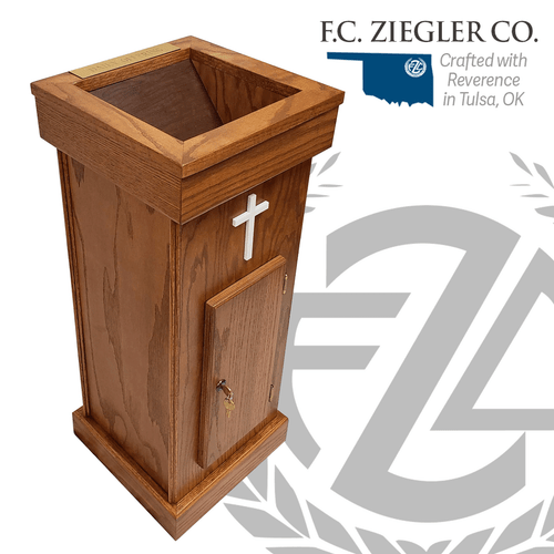 Offering Collection Box in 2 Styles made from red Oak by Ziegler three quarter view  Offering Collection Box in 2 Styles made from red Oak by Ziegler three quarter view