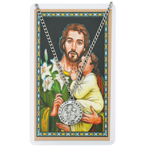 St Joseph & Child Necklace on Pewter Medal with 24" Chain Holy Card MAPSD600JS St Joseph & Child Necklace on Pewter Medal with 24" Chain Holy Card MAPSD600JS