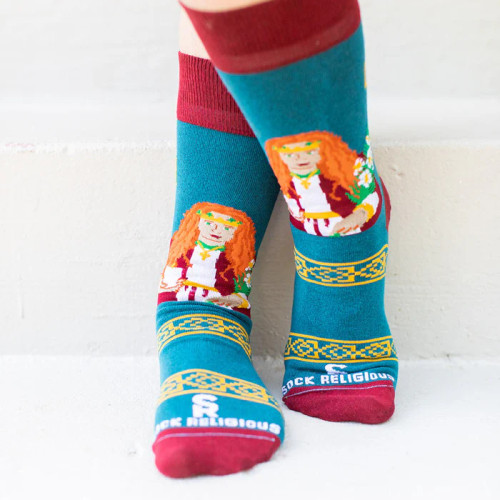 St Dymphna Socks Adult Cotton & Nylon One Size USA - Front View  St Dymphna Socks Adult Cotton & Nylon One Size USA - Front View